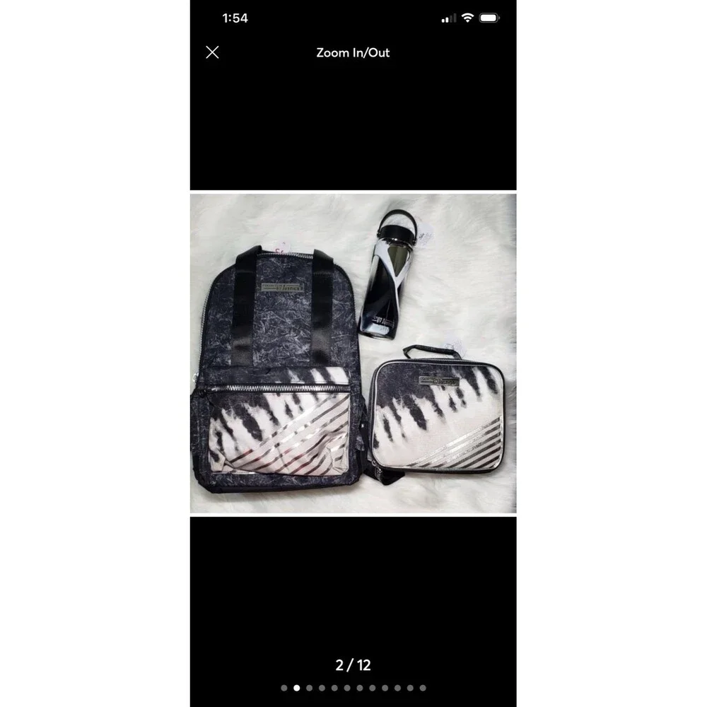 Justice Bookbag Set Collect X Set of 3 Tie Dye Silver lunch box bottle NWOT